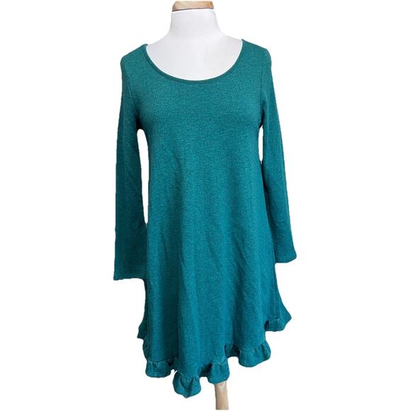 Wonderland By. Orange Dresses & Skirts - NWT Wonderland By Orange Sweatshirt Dress Teal Long Sleeve Tunic Babydoll Ruffle